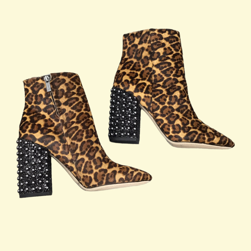 NIB JESSICA SIMPSON Cheetah Boots Black Studded Heel 9 M