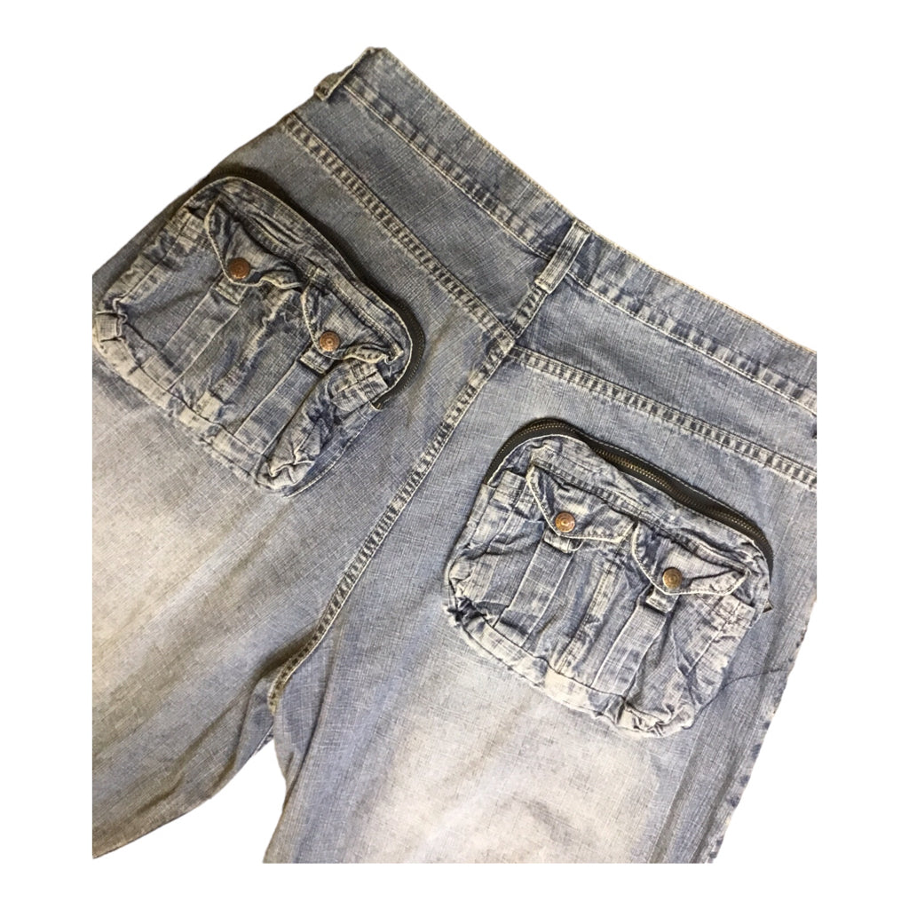 Den Em Jenz Omavi Oversize Blue Distressed Denim Shorts Men's Size 40 Vintage