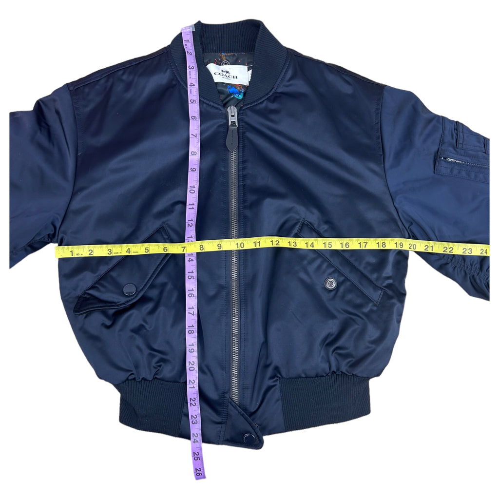COACH BomberJacket Womens Size XS Navy Blue Waterproof Polyester Designer Coat