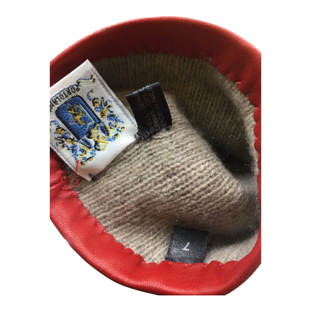 PORTOLANO Gloves Womens Size 7 Red 100% Genuine Leather Lining Winter