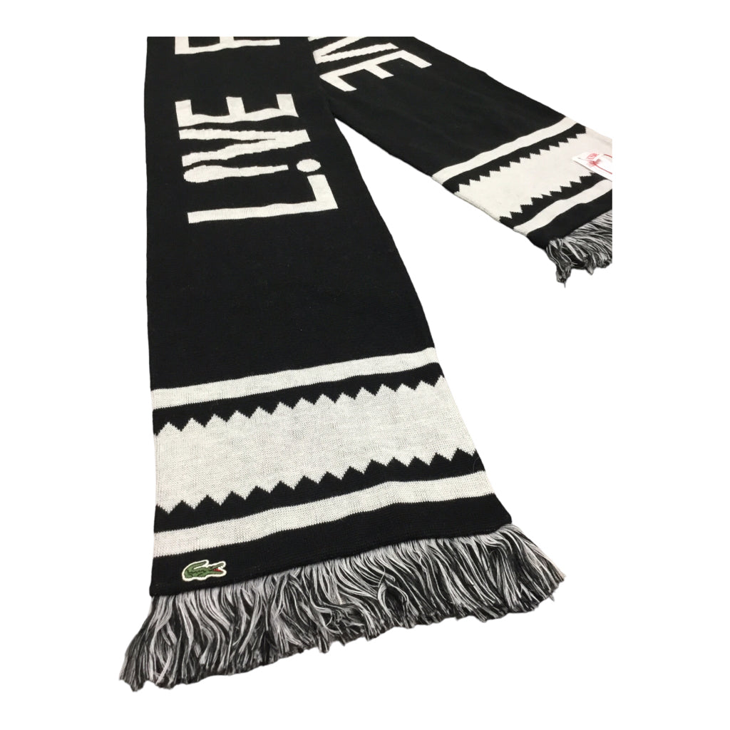 LACOSTE "Live Fast' Scarf Mens One Size Black & White 100% Acryilique NWT