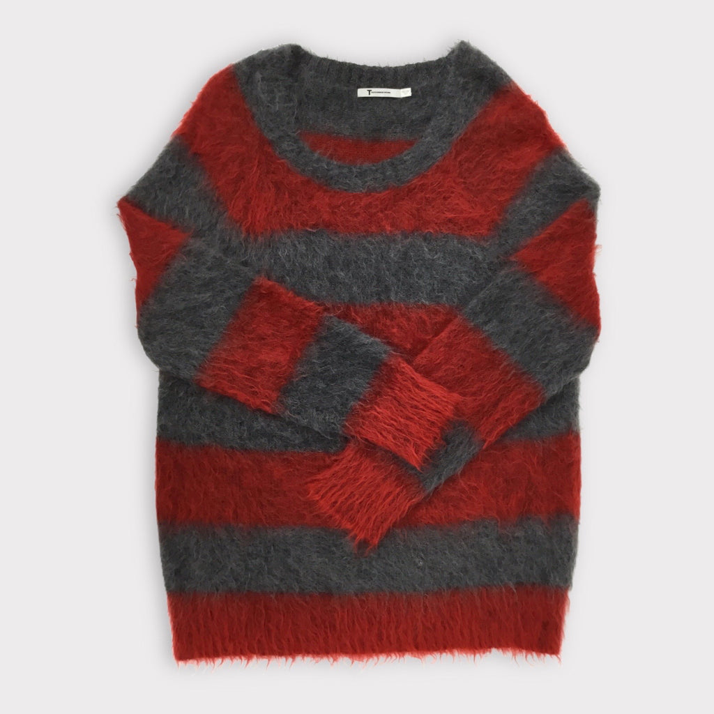 ALEXANDER WANG Mohair Stripped LS Sweater Size Large Red Gray Casual Designer