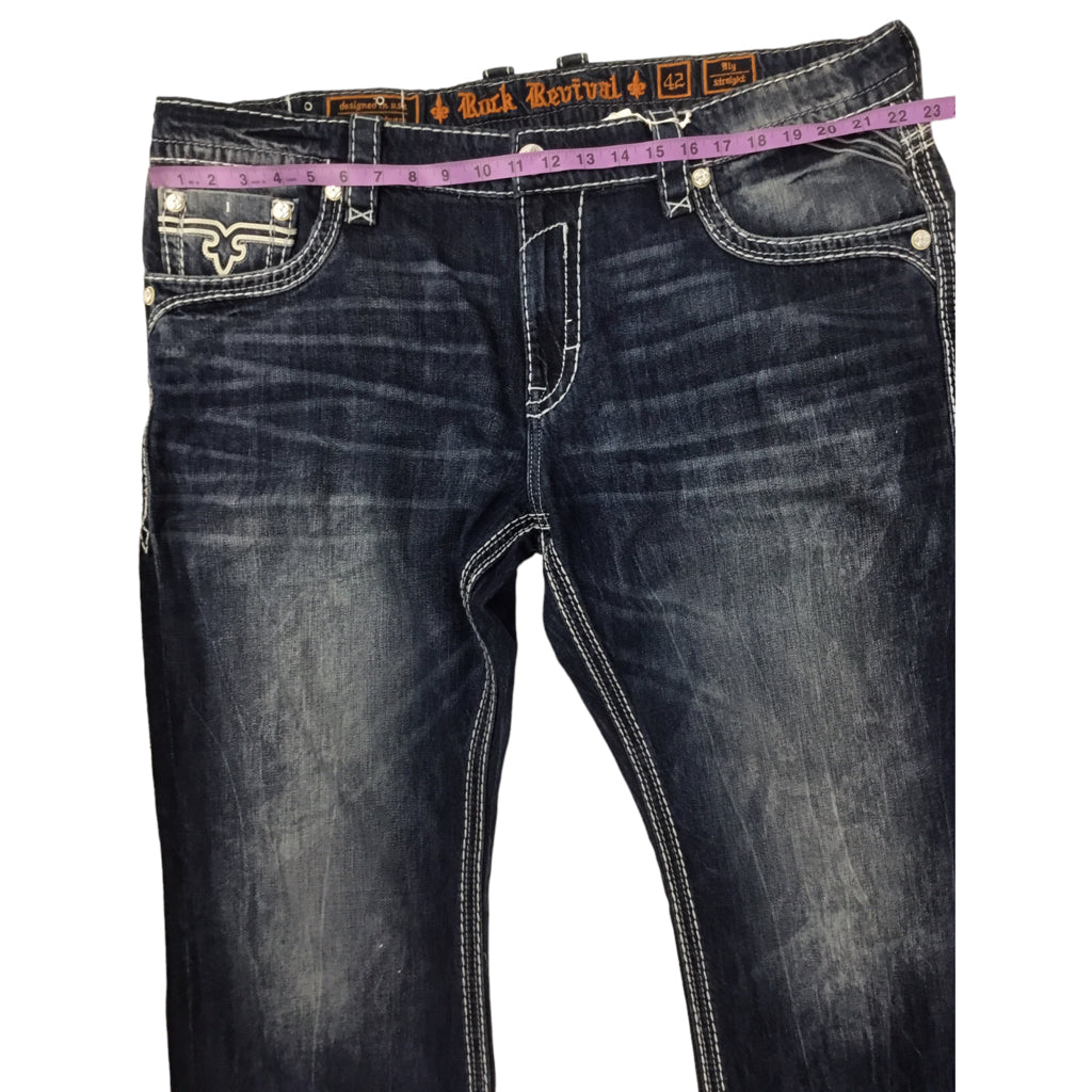 ROCK REVIVAL PatchWork Jeans Wide Leg Men Size 44 Blue Denim Brand New Designer