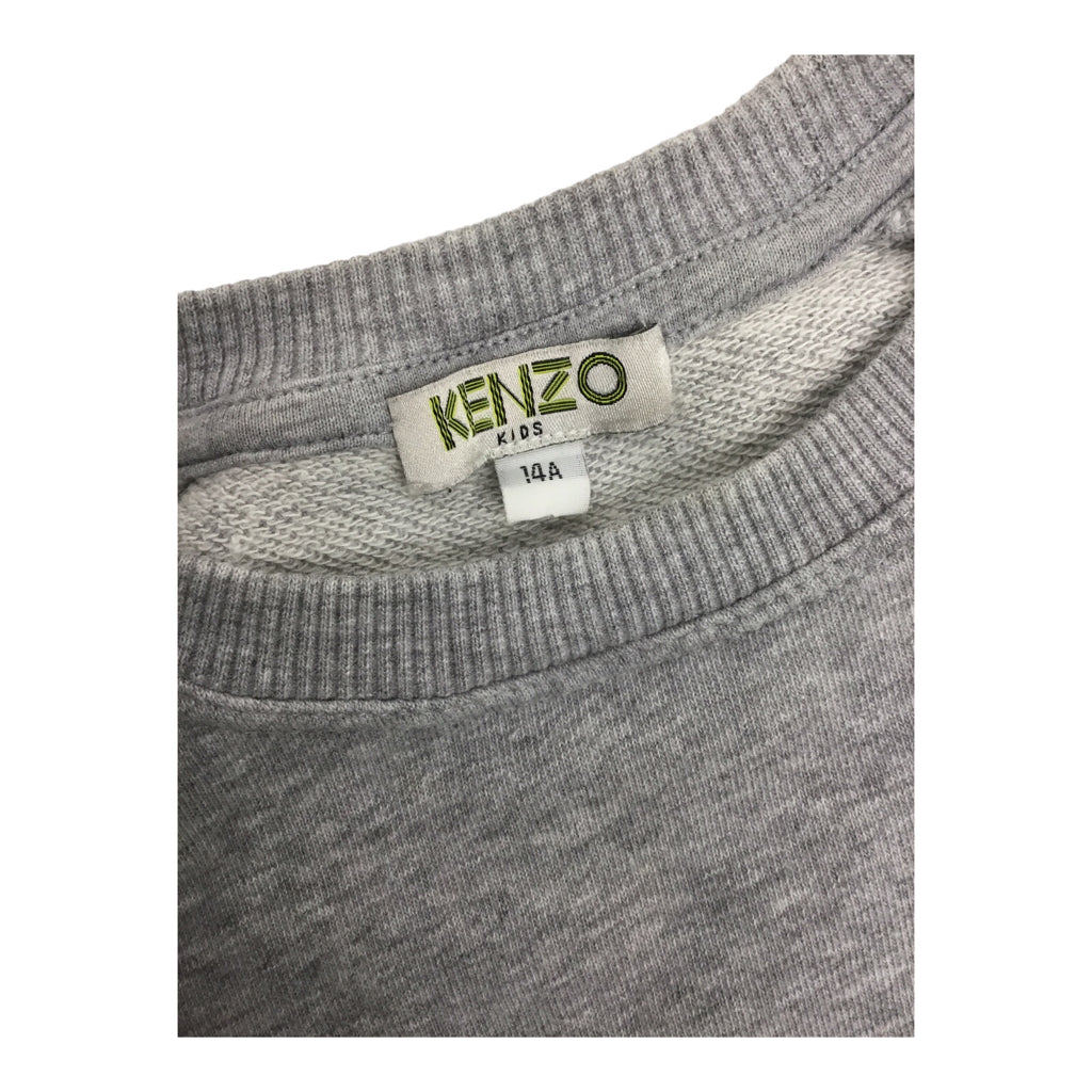 KENZO Pullover Gray Red Crewneck Sweater Longsleeve Kids Sz 14 XS Spellout Logo