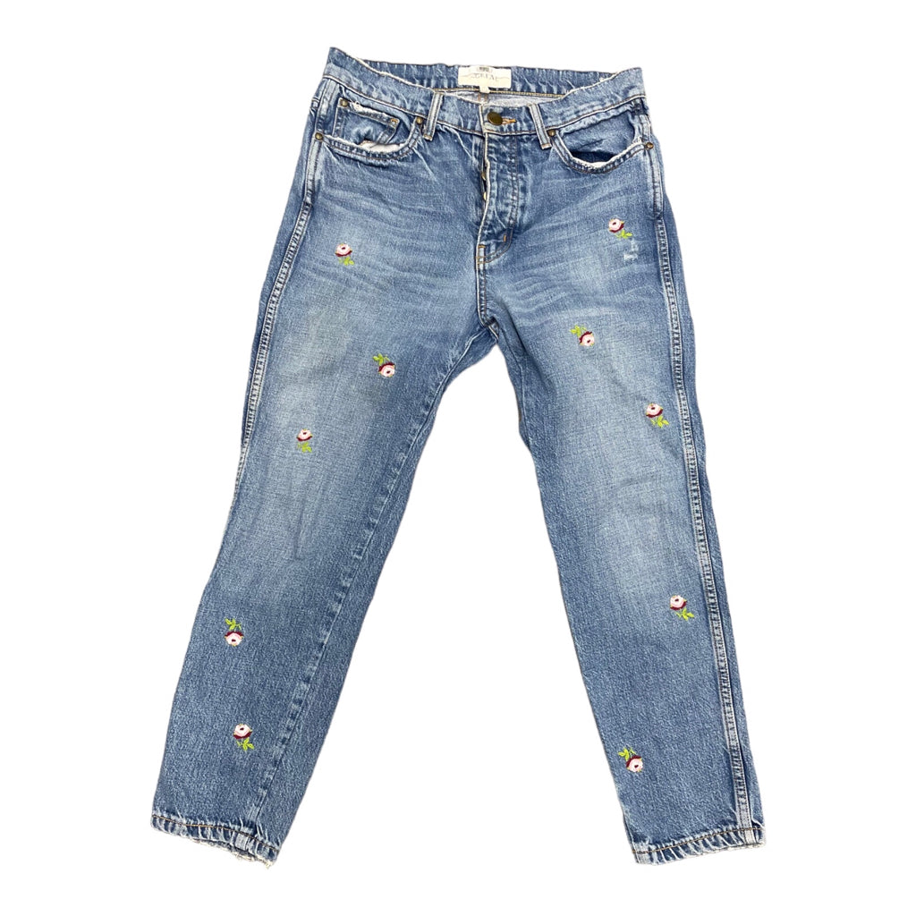 The GREAT Fellow Denim Jeans Women Size 24 Floral Embroidered Slouchy Slim Crop
