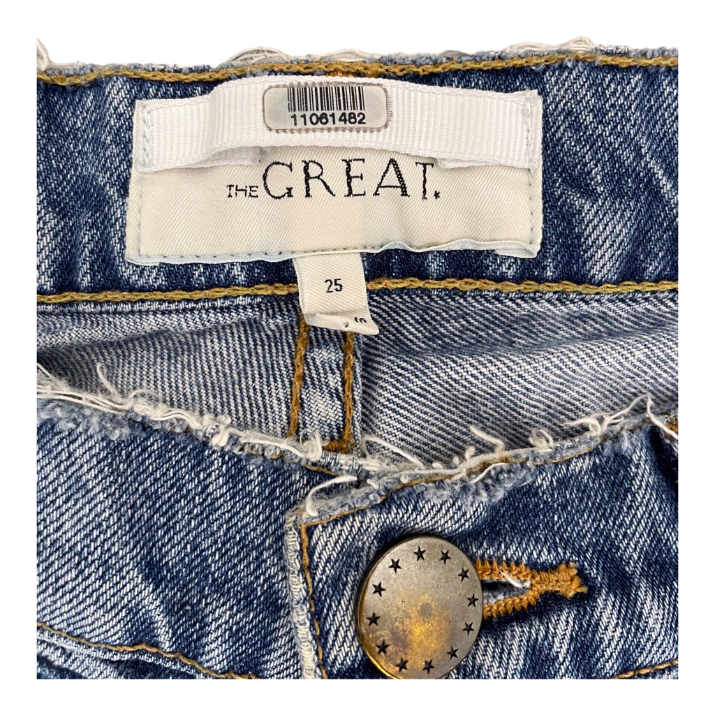 The GREAT Fellow Denim Jeans Women Size 24 Floral Embroidered Slouchy Slim Crop