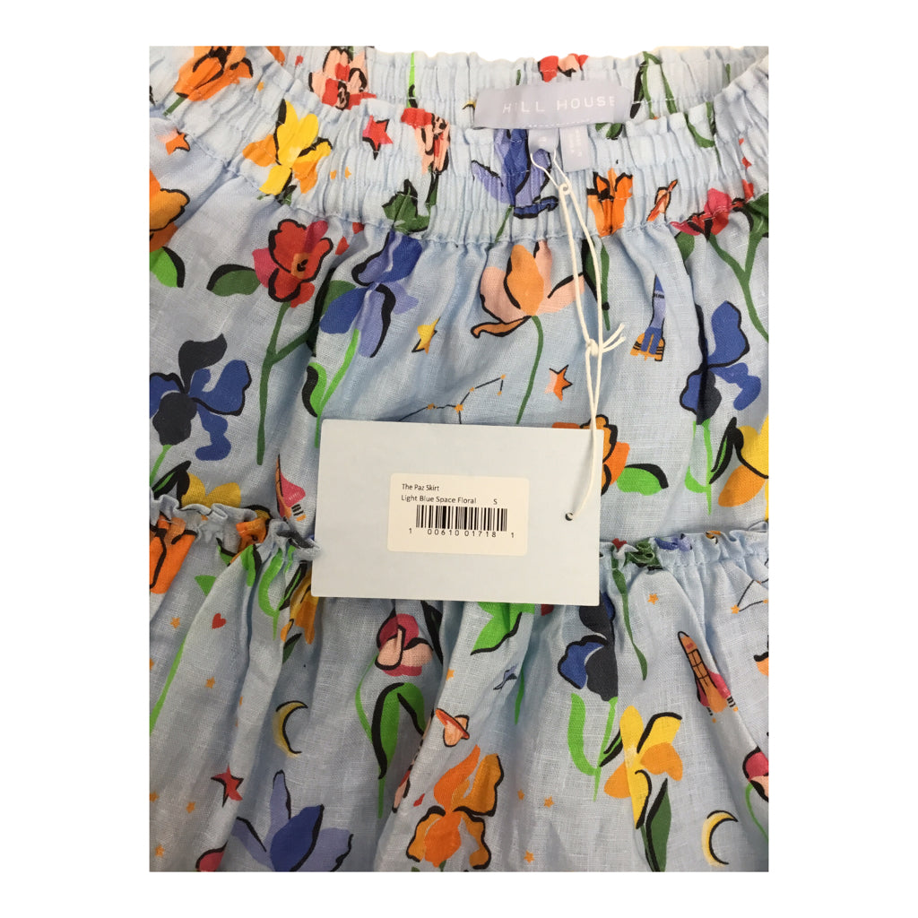 NWT HillHouse Light Blue 'The Paz Skirt' Womens Sz S Floral Designer mini ruffle