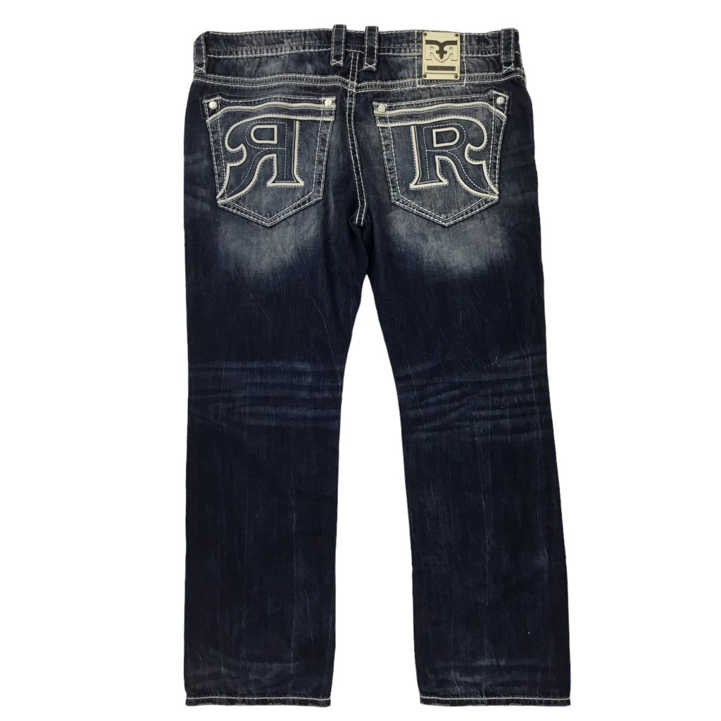 ROCK REVIVAL PatchWork Jeans Wide Leg Men Size 44 Blue Denim Brand New Designer