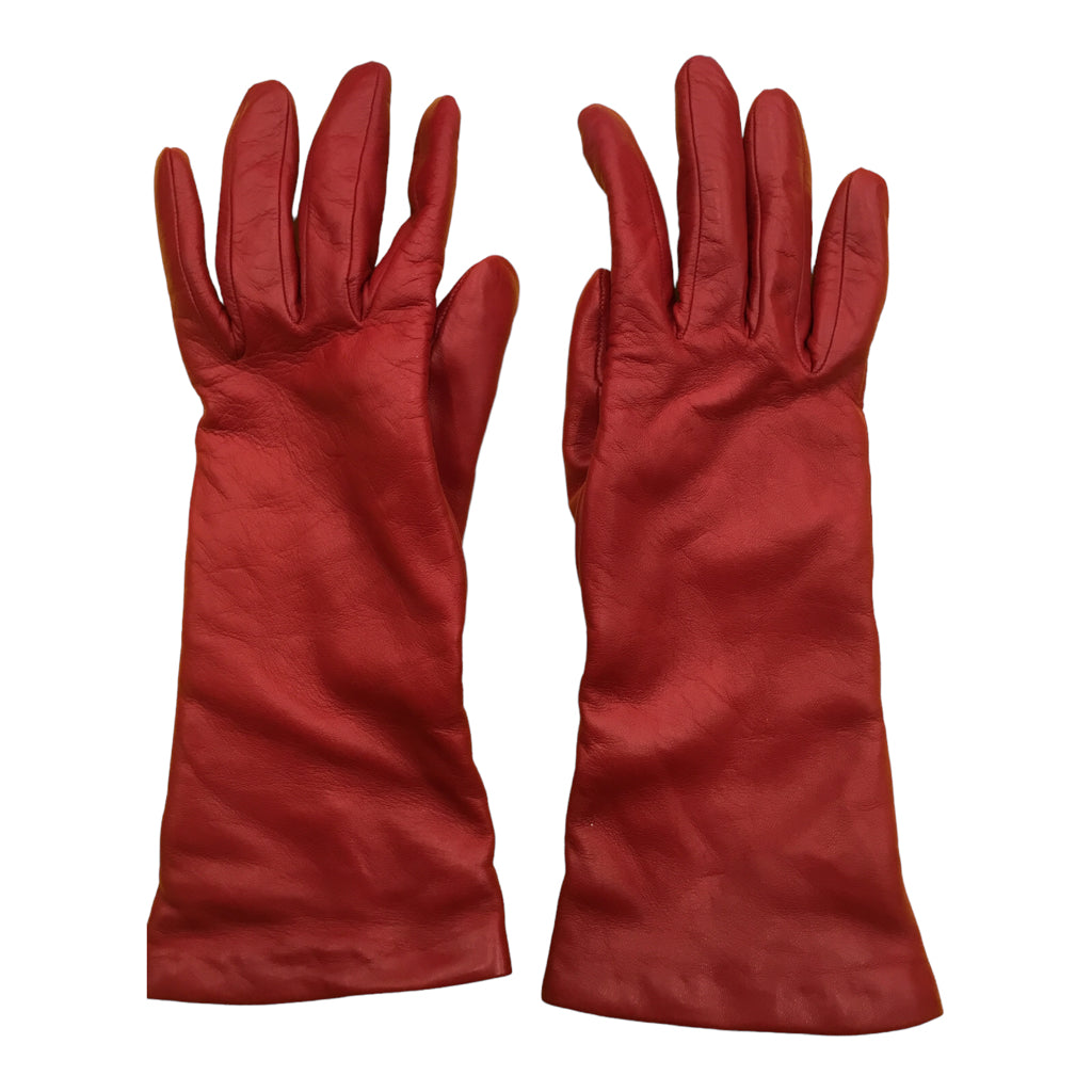 PORTOLANO Gloves Womens Size 7 Red 100% Genuine Leather Lining Winter