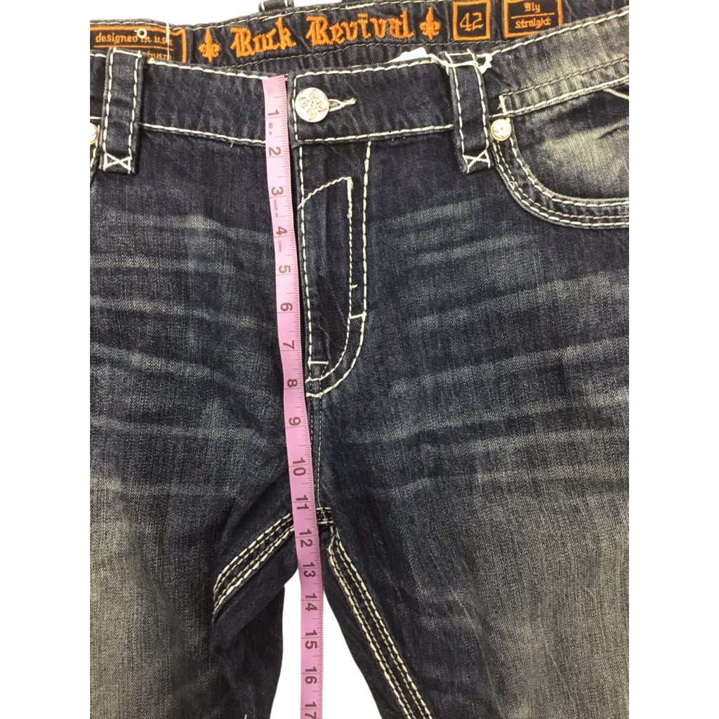 ROCK REVIVAL PatchWork Jeans Wide Leg Men Size 44 Blue Denim Brand New Designer