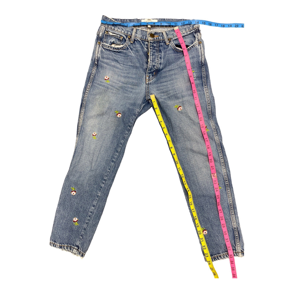 The GREAT Fellow Denim Jeans Women Size 24 Floral Embroidered Slouchy Slim Crop