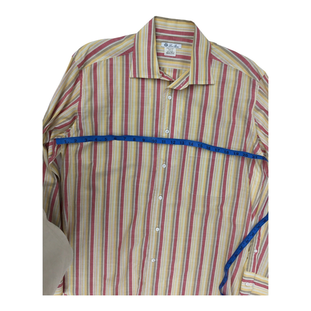 LORO PIANA Stripped Long Sleeve Button Up Multi-color Red/Yellow Mens Sz L