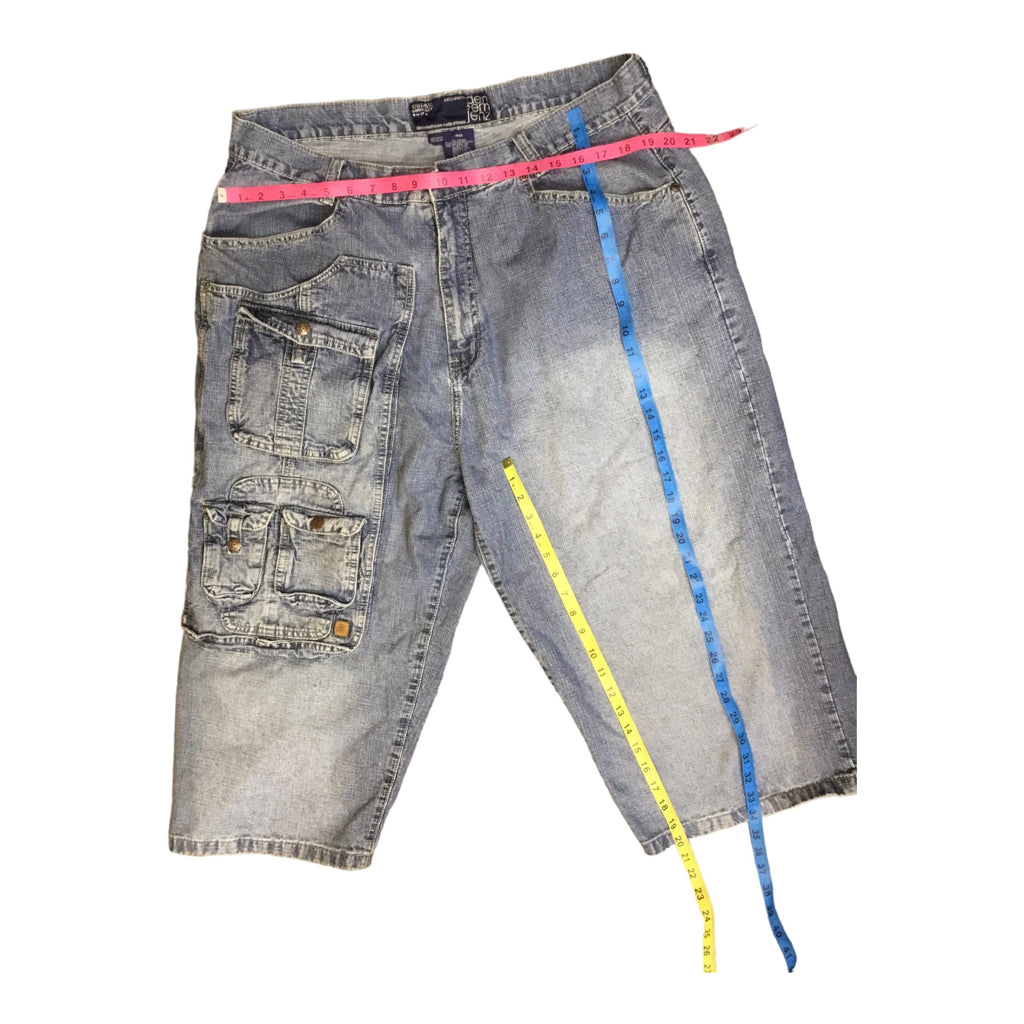 Den Em Jenz Omavi Oversize Blue Distressed Denim Shorts Men's Size 40 Vintage