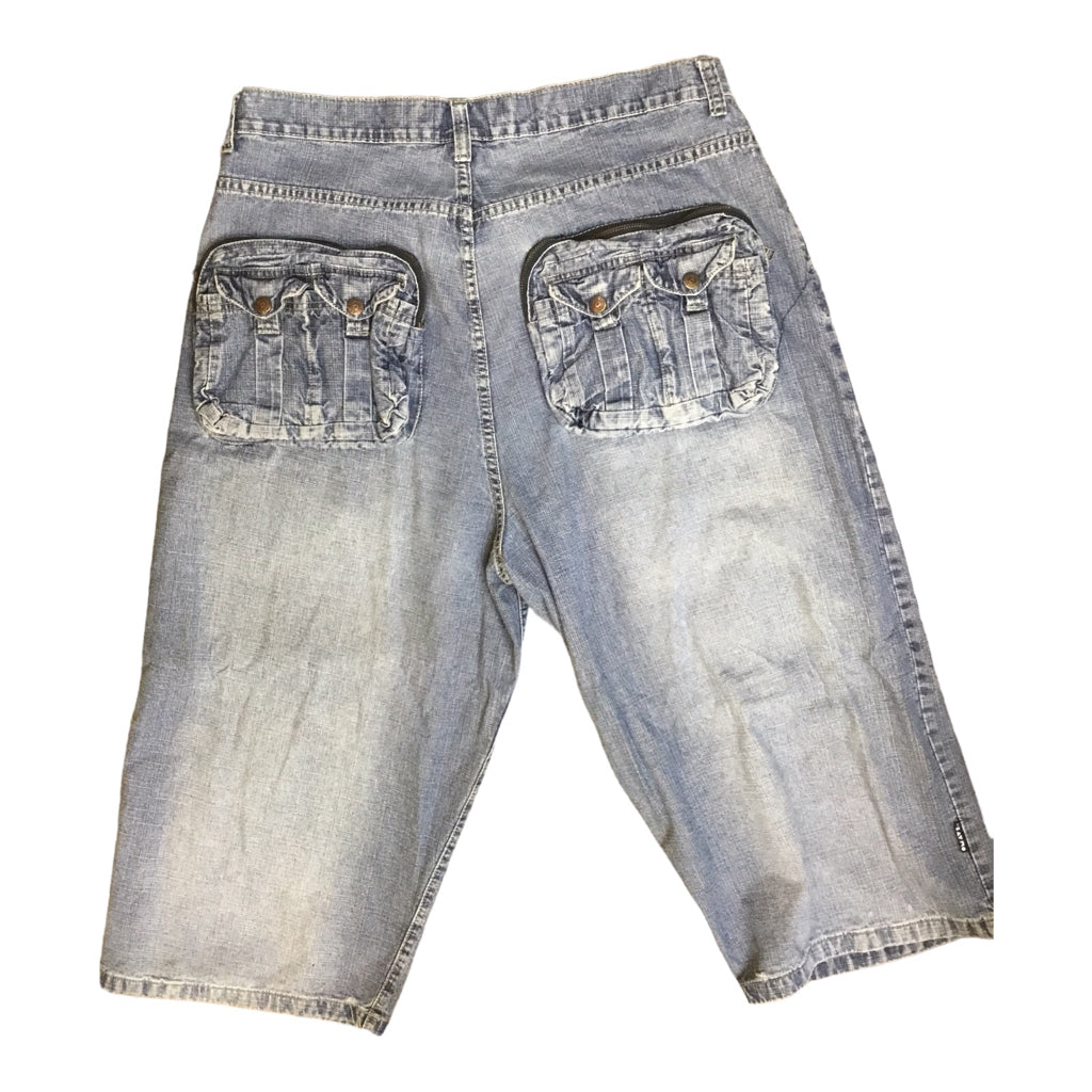 Den Em Jenz Omavi Oversize Blue Distressed Denim Shorts Men's Size 40 Vintage