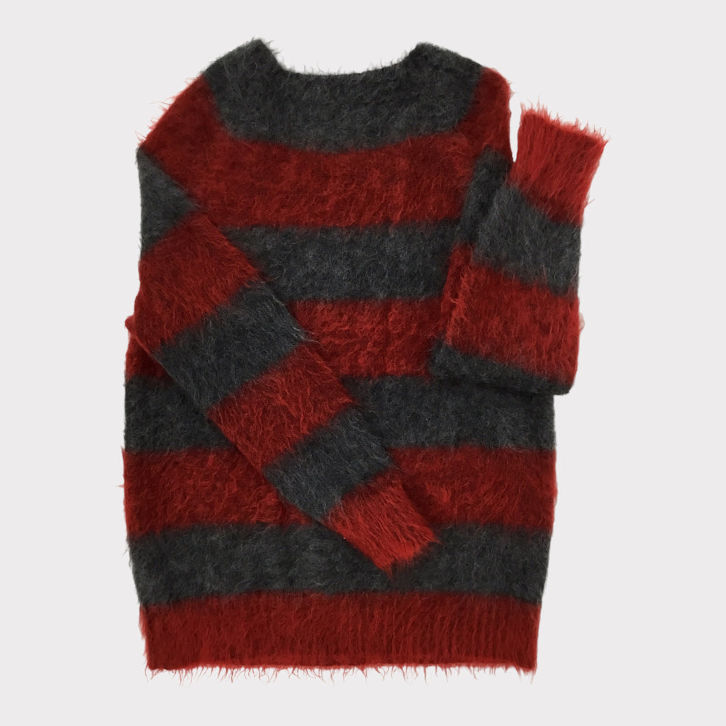 ALEXANDER WANG Mohair Stripped LS Sweater Size Large Red Gray Casual Designer