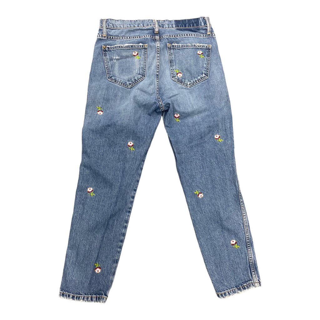 The GREAT Fellow Denim Jeans Women Size 24 Floral Embroidered Slouchy Slim Crop