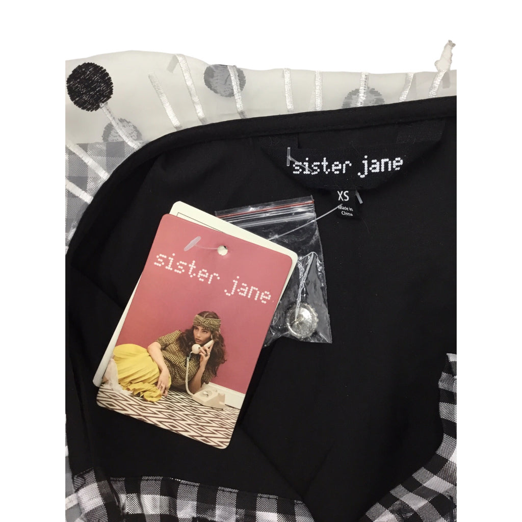 SISTER JANE Glint Checkered Smock Dress Shirt Sz Xs Black Silver NWT Designer