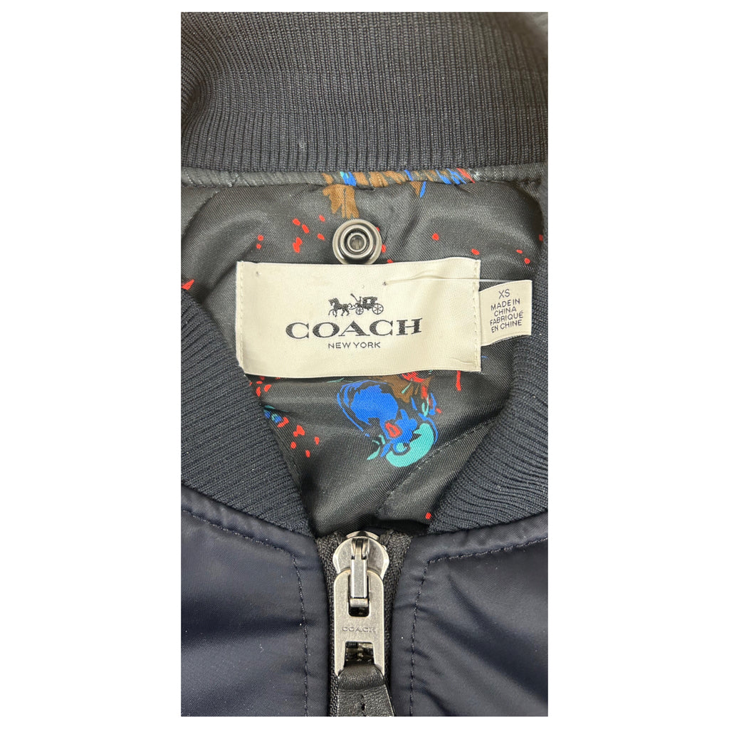 COACH BomberJacket Womens Size XS Navy Blue Waterproof Polyester Designer Coat