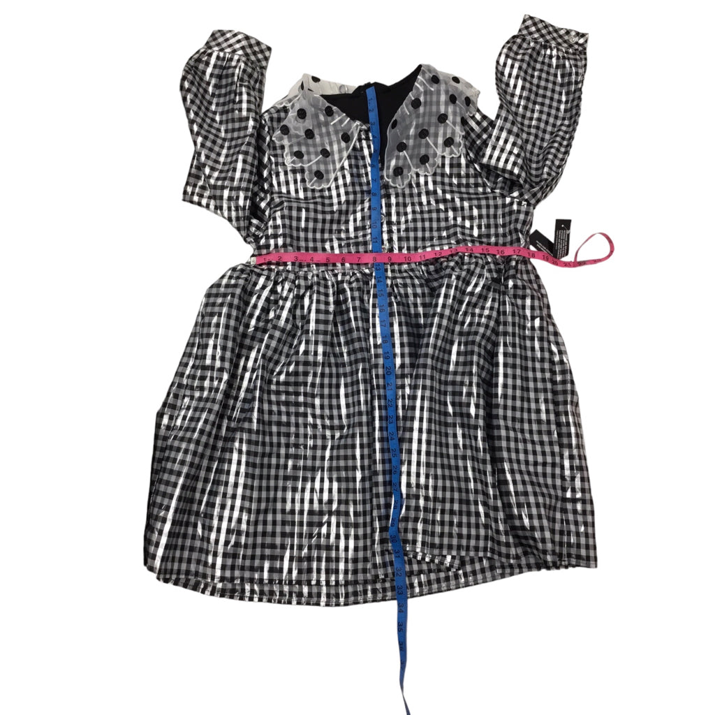 SISTER JANE Glint Checkered Smock Dress Shirt Sz Xs Black Silver NWT Designer