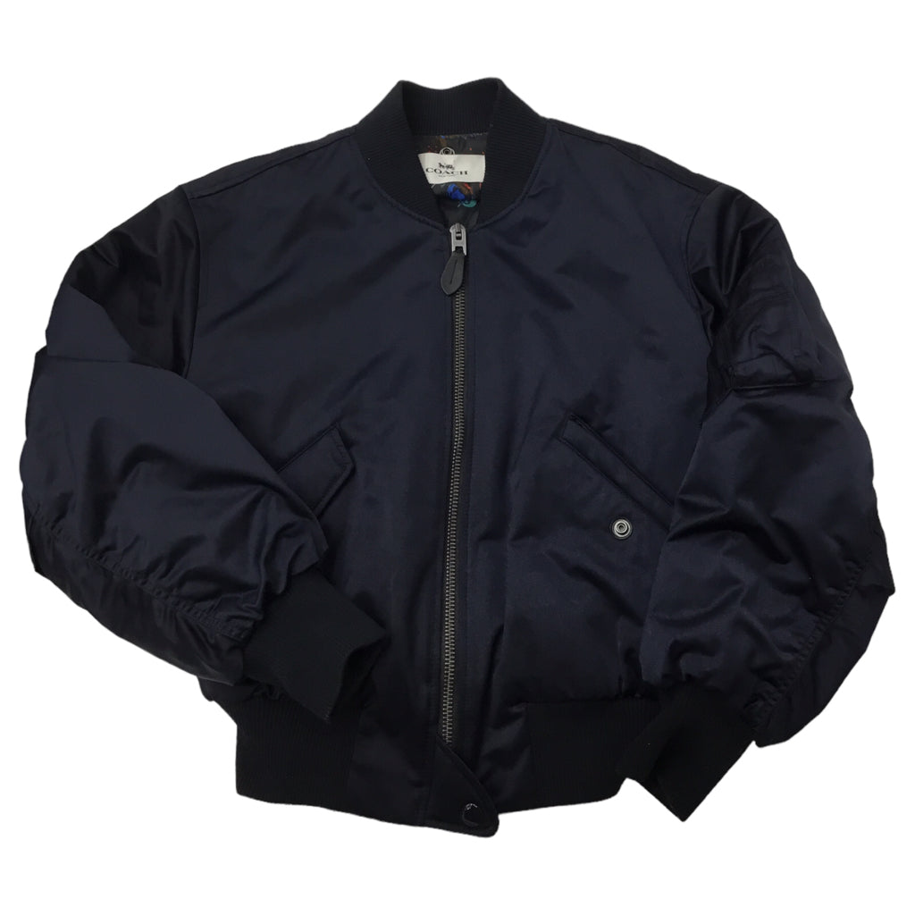 COACH BomberJacket Womens Size XS Navy Blue Waterproof Polyester Designer Coat