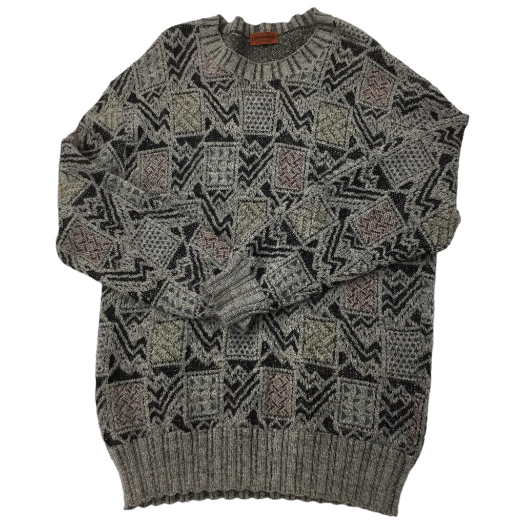 MISSONI Mens Wool Blend Alpaca Sweater Made In Italy Size 52 Gray Grey Black VTG