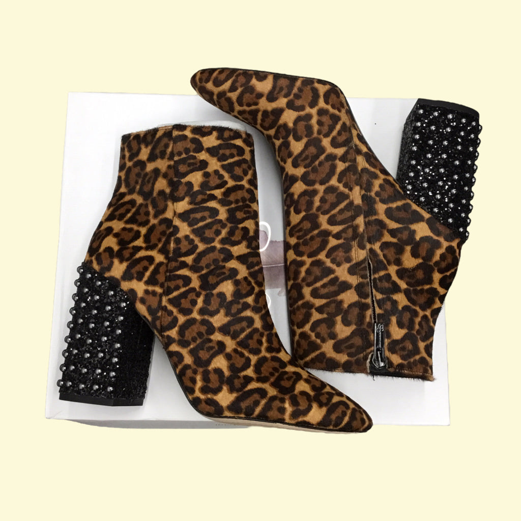 NIB JESSICA SIMPSON Cheetah Boots Black Studded Heel 9 M