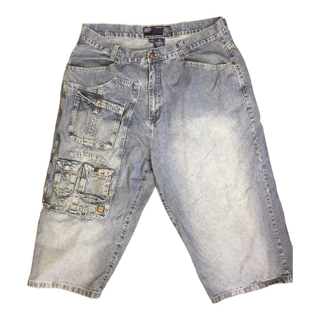Den Em Jenz Omavi Oversize Blue Distressed Denim Shorts Men's Size 40 Vintage