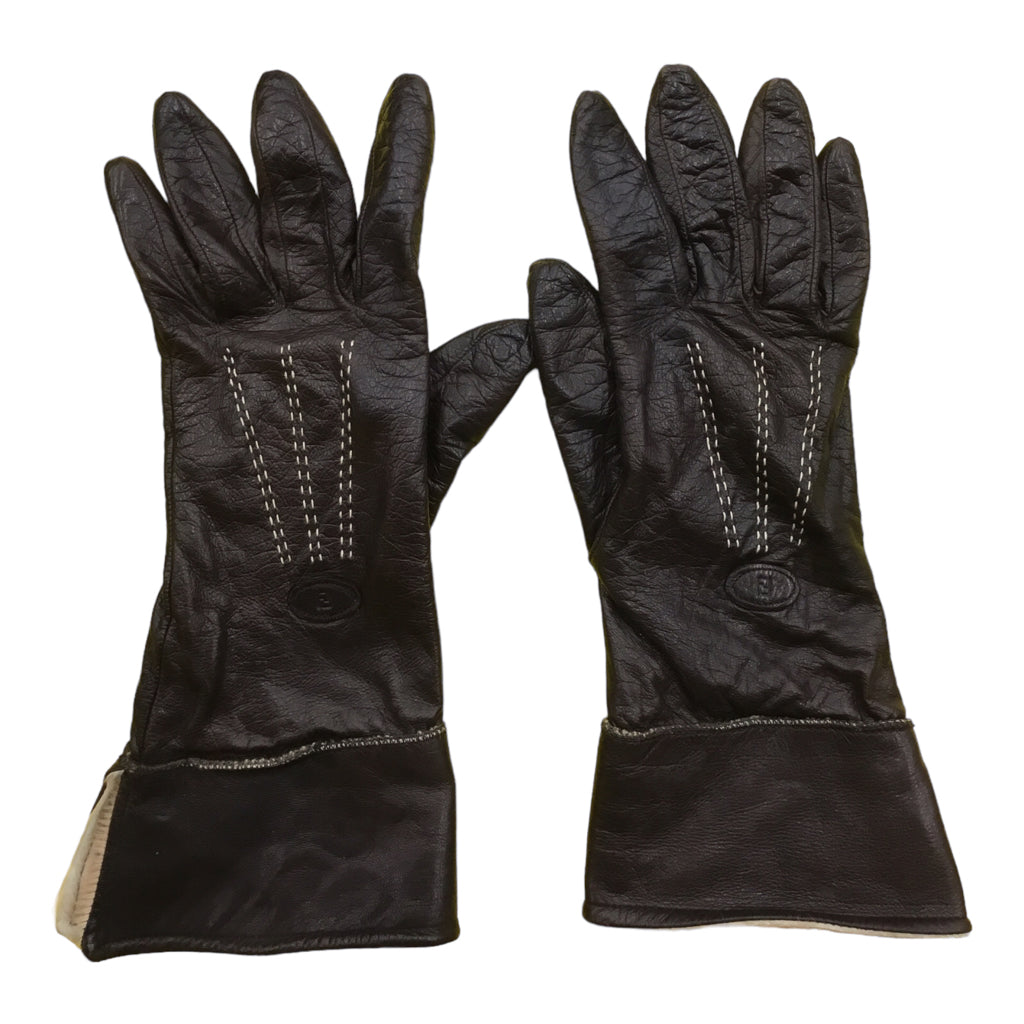 FENDI Gloves Womens Size 8 Brown 50% Cashmere Winter