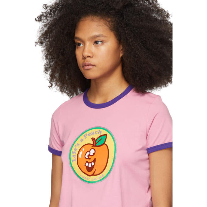 Marc Jacobs Pink The Ringer “Life’s Peach” T-Shirt Wms Sz XS