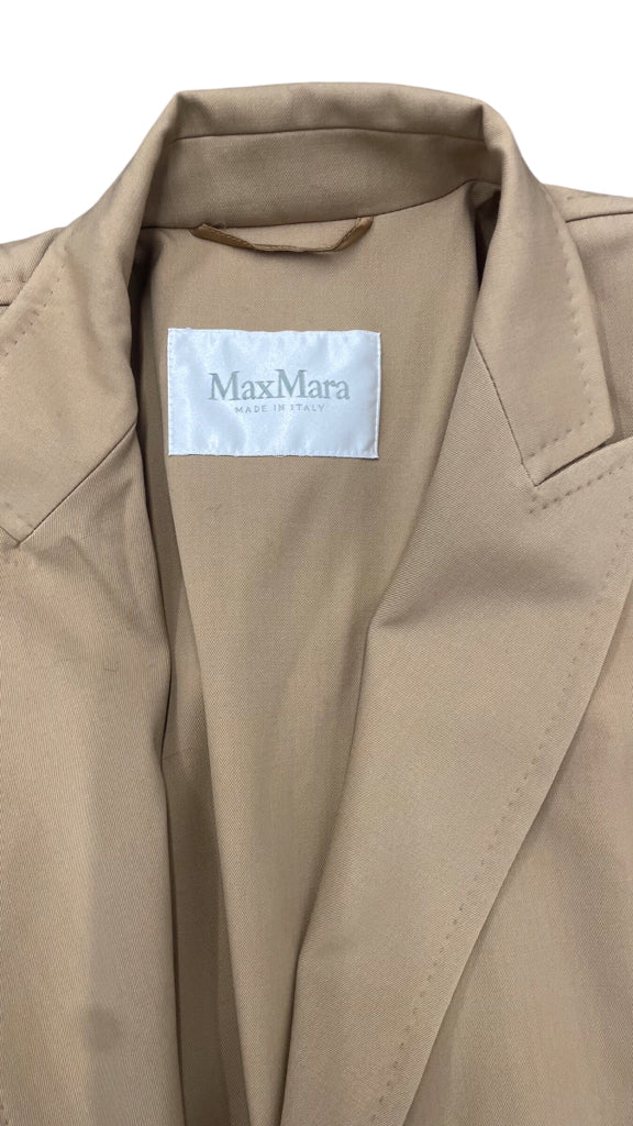 MaxMara Tan Ottico Virgin Wool Trench Women Coat Sz 10