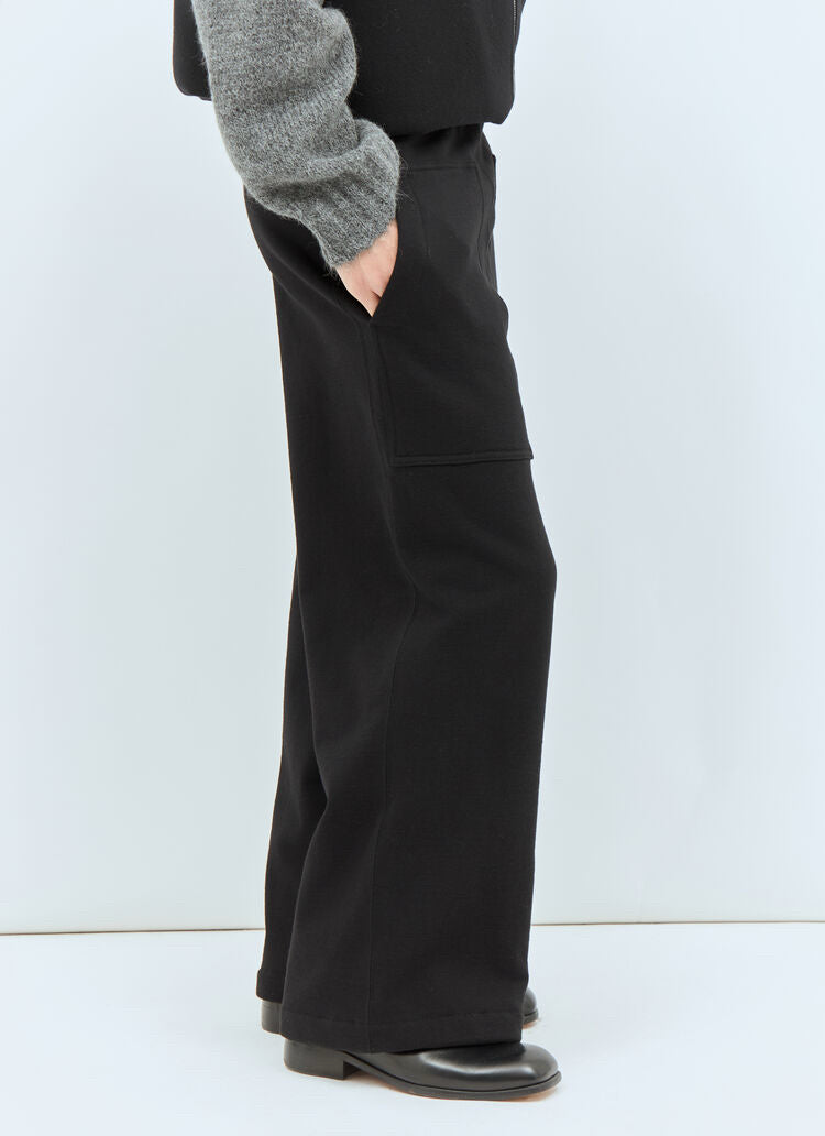 NWT Jil Sander Black Tailored Thick Jersey Wide Leg Pants Mns Sz S