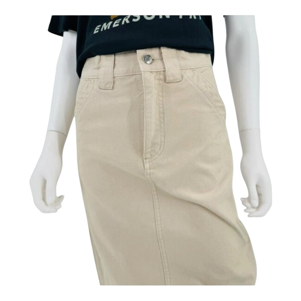 NWT Helsa Workwear Long Y2K Khaki Cream Cotton Casual Tan Maxi Skirt Sz S