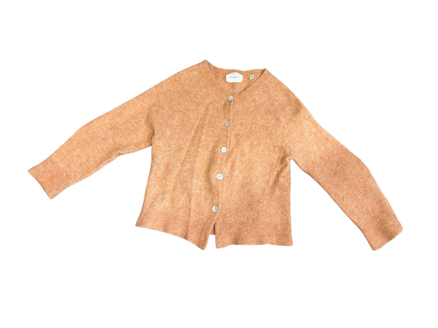 Doen Petra Cardigan Coral Alpaca Merino Wool Blend Crew Neck Shell Buttons Sz L