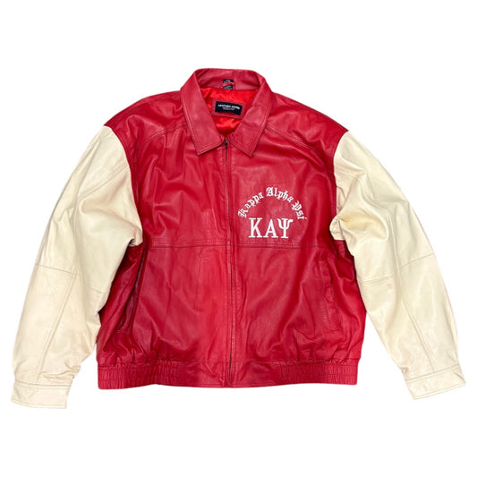 LEATHER 9000 Men's Kappa Alpha Psi Fraternity Leather Varsity Jacket Coat Red Cream D9