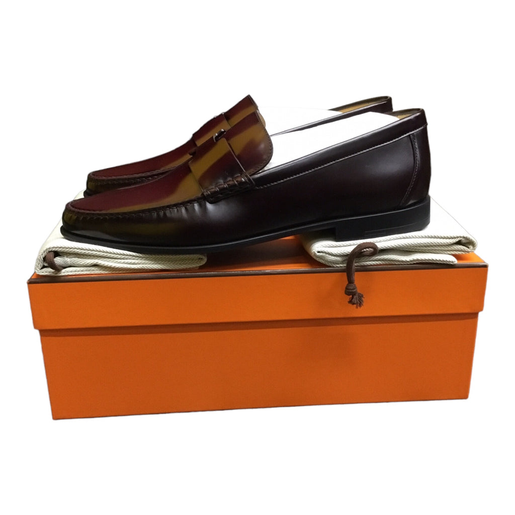NWB Hermes Duke Loafer Mens Sz 43 Burgundy Calf Skin Leather Slip Dress shoe