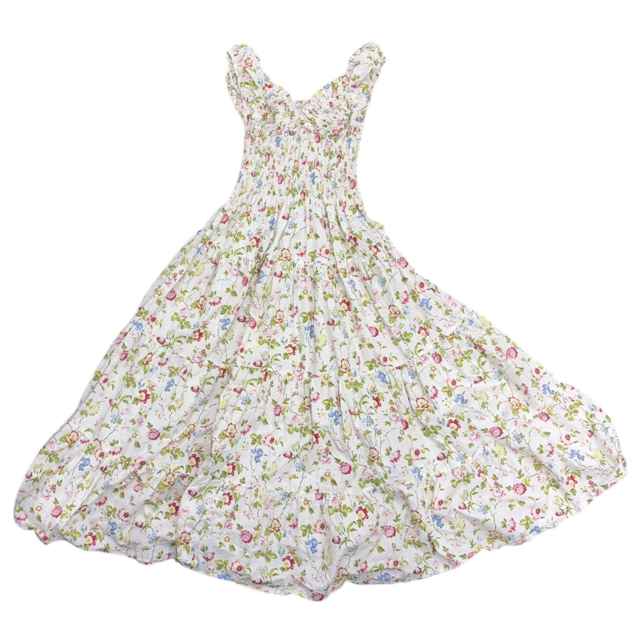 CB POSITANO Y2K White Pleated Floral Maxi Dress Sz XS