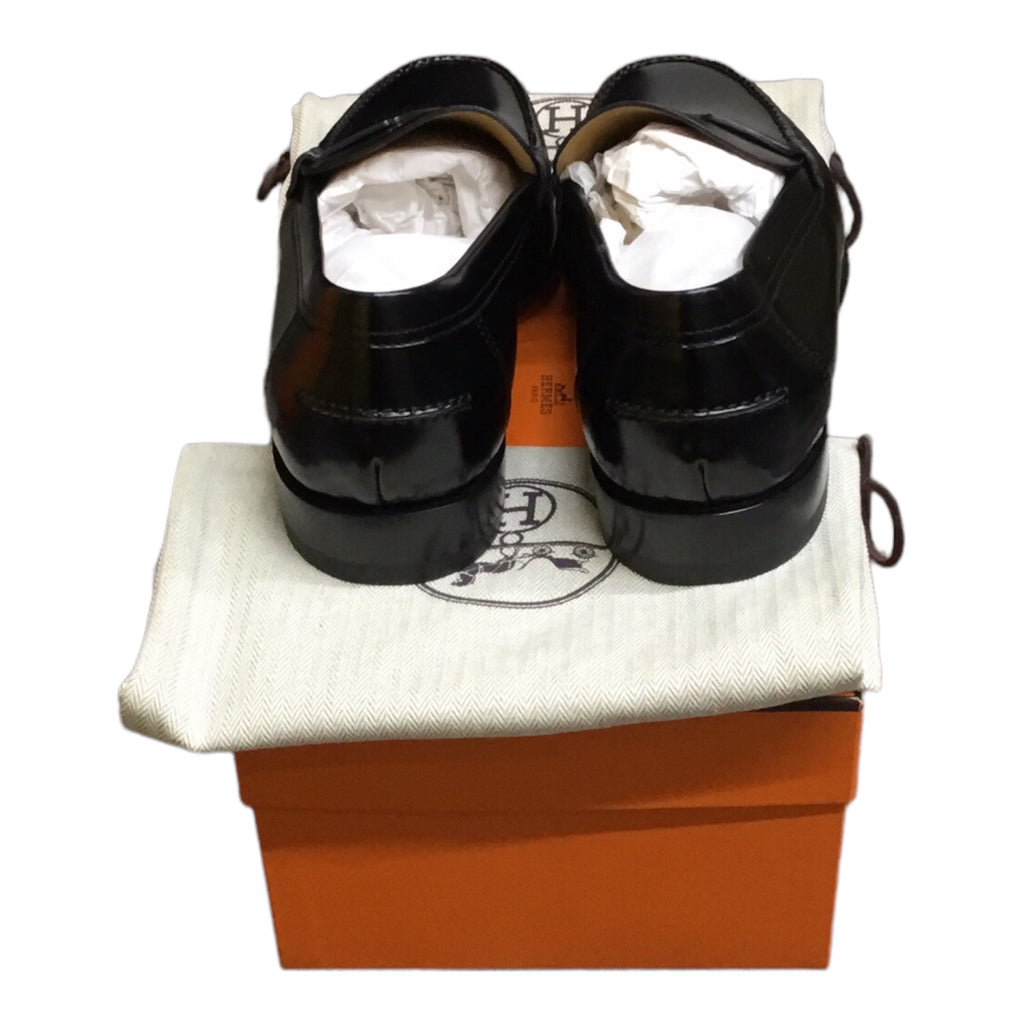 NWB Hermes Kennedy Loafer Mens Sz 44.5 Black Calf Skin Leather Slip Dress shoe