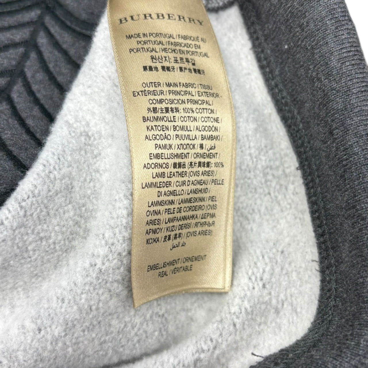 Burberry Gray Camo Leather Equestrian Knight Crewneck Mns Sz M Charcoal Sweater