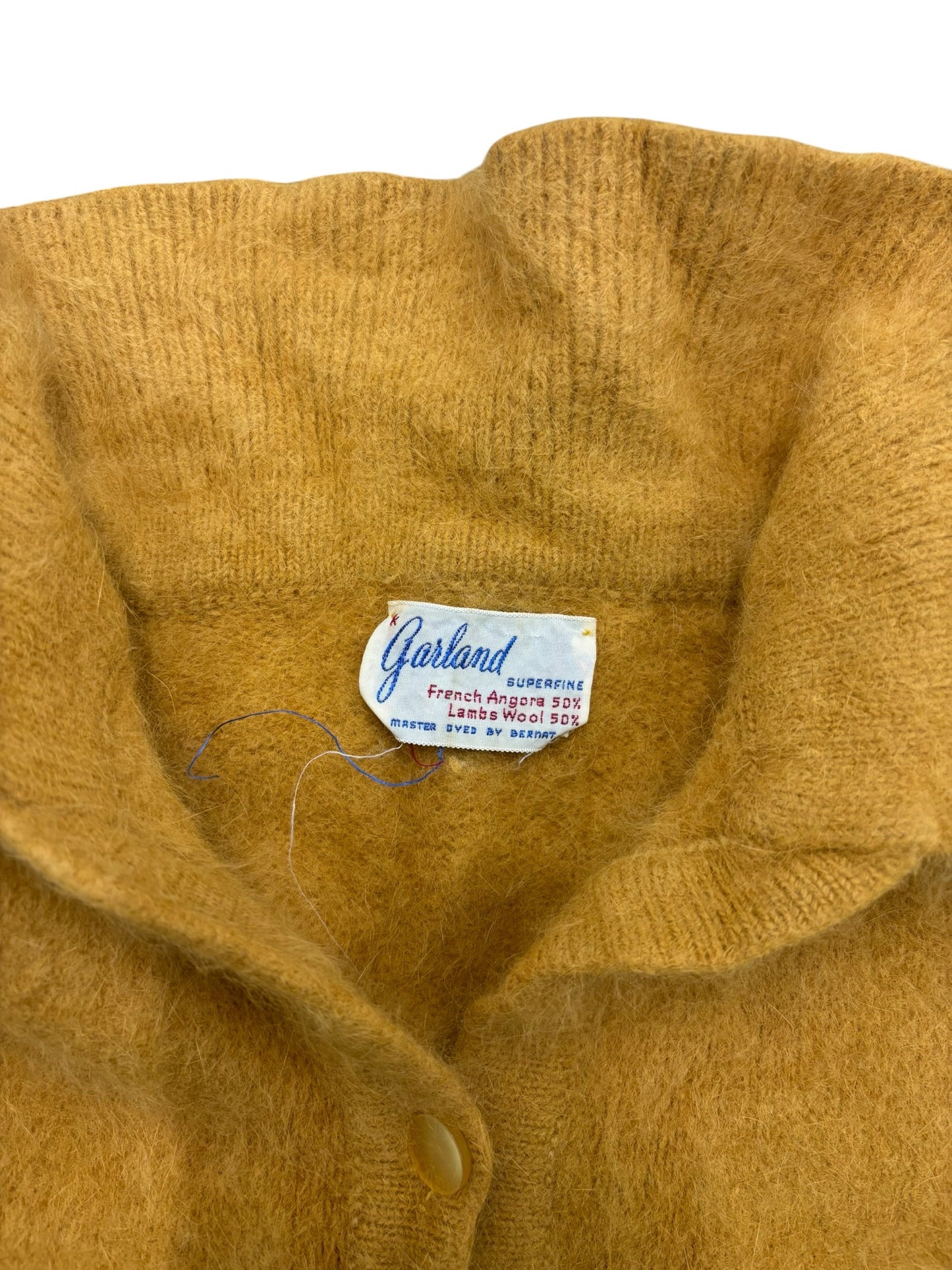 Vintage 50s Garland French Angora Lambswool Sweater Mother Of Pearl Buttons XS