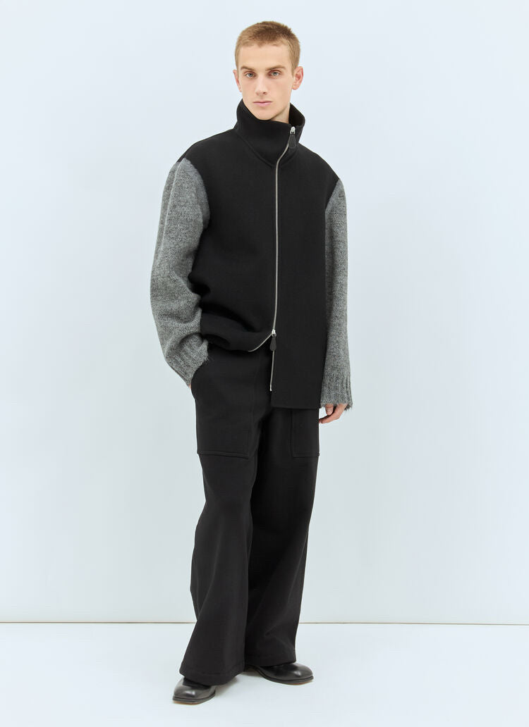 NWT Jil Sander Black Tailored Thick Jersey Wide Leg Pants Mns Sz S