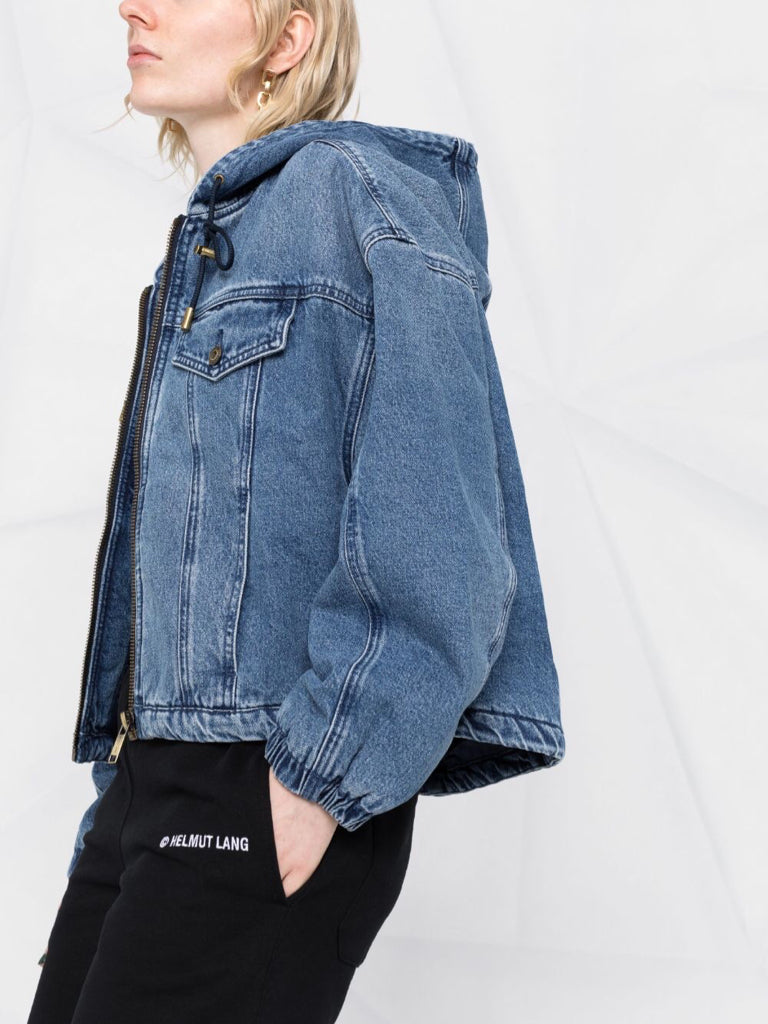 NWT Michae Micheal Kors Hooded Padded Denim Bomber Jacket Wms Sz S Indigo Blue