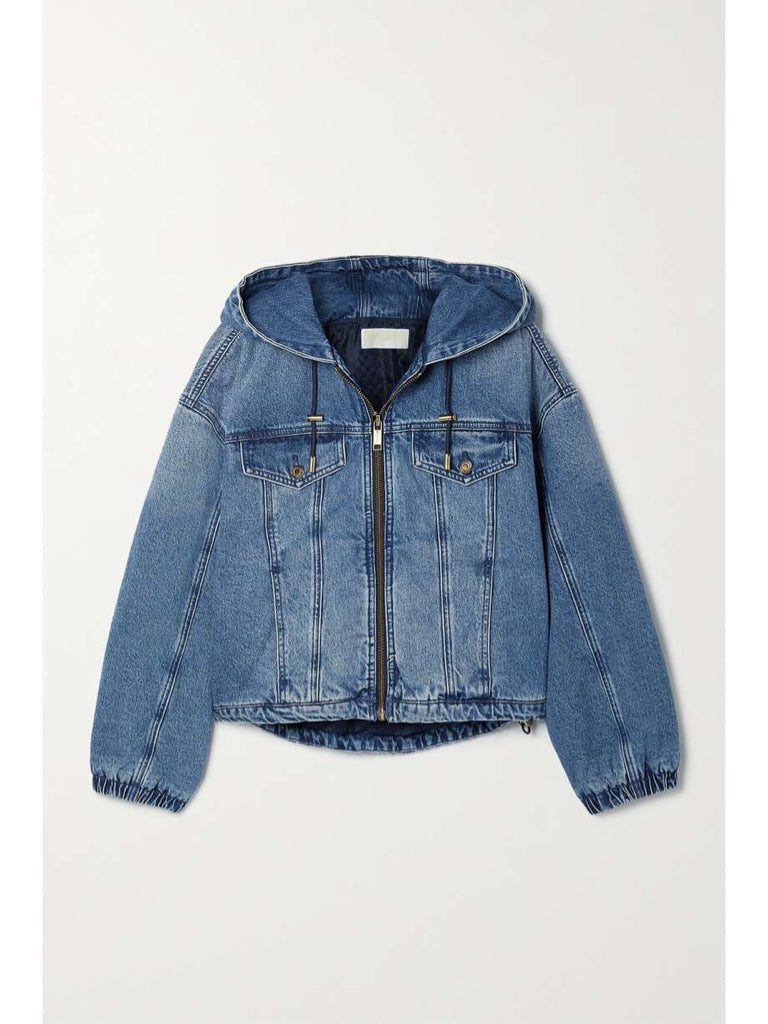 NWT Michae Micheal Kors Hooded Padded Denim Bomber Jacket Wms Sz S Indigo Blue