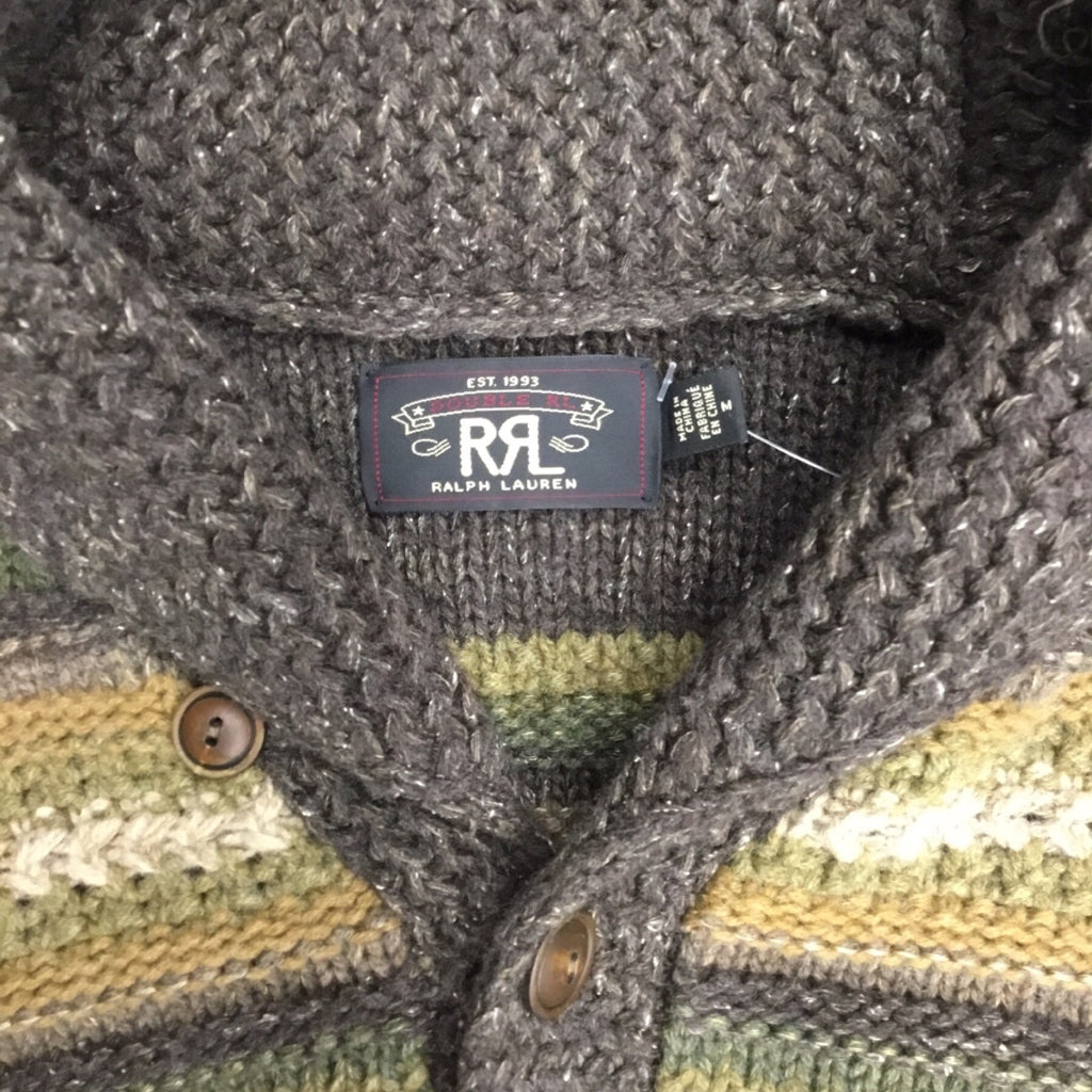 RRL Ralph Lauren Striped Knit Lambswool Wool Linen Silk Men Cardigan Size M