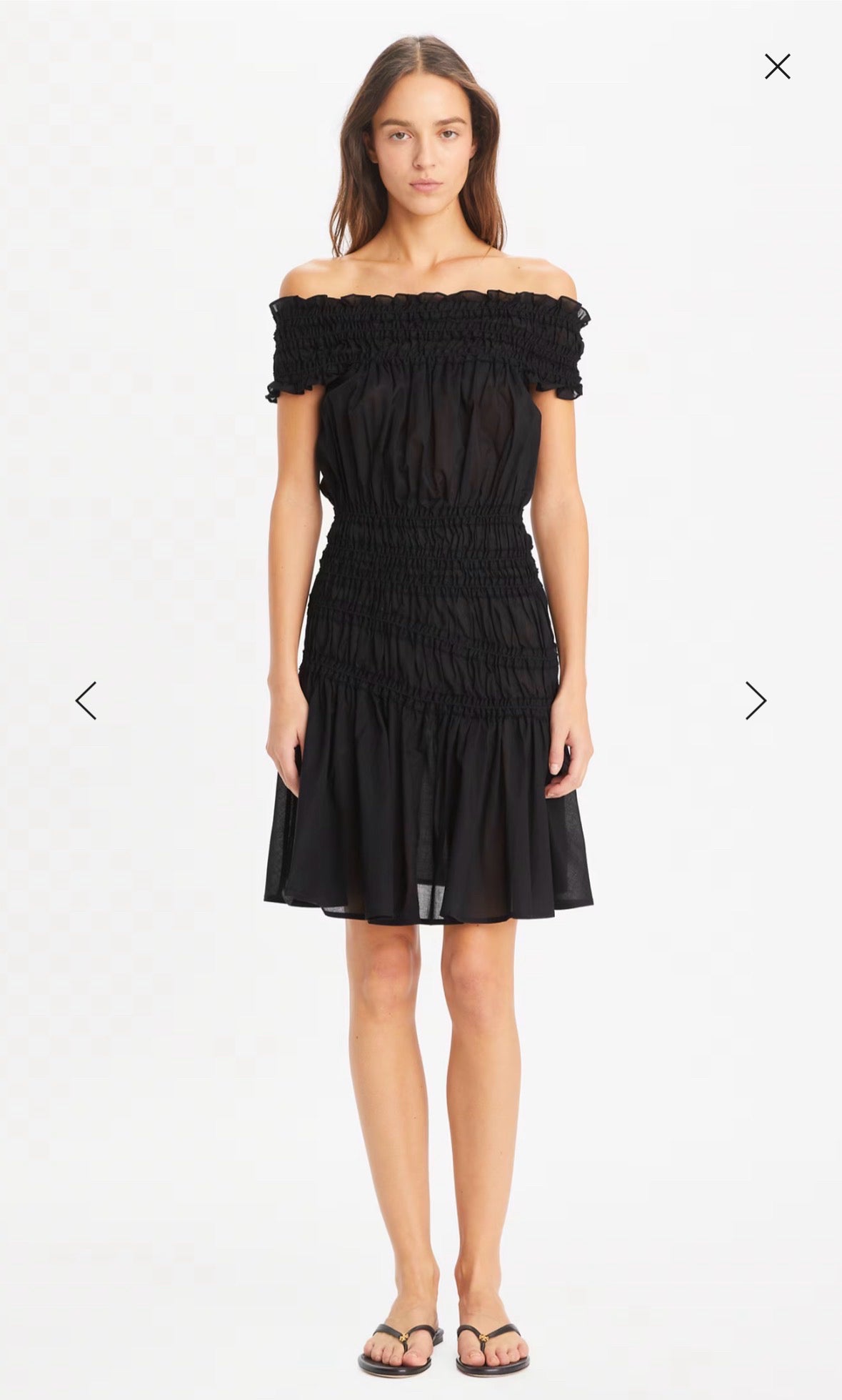 NWT Tory Burch Navy Asymmetrical Smocked Cotton Off Shoulder Dress Wmns Sz M