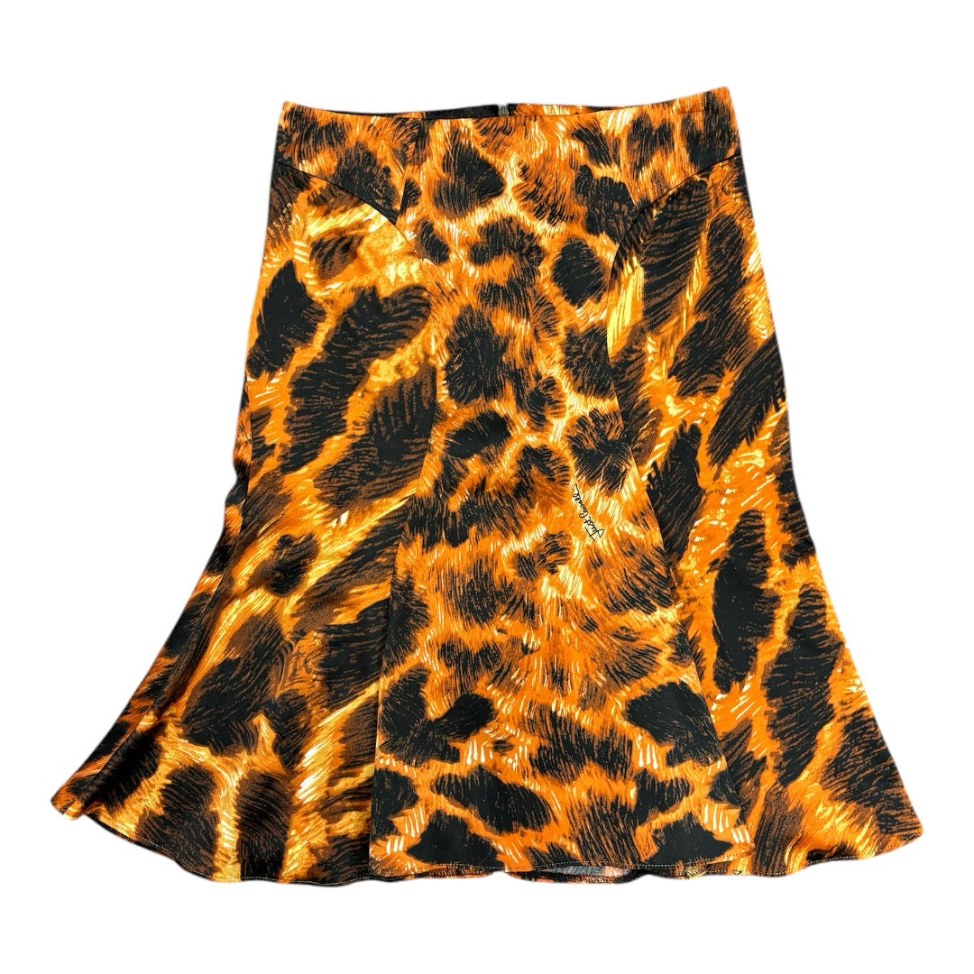 Just Cavalli Orange Black Animal Print Satin Flared Hem Midi Skirt Roberto Sz 38