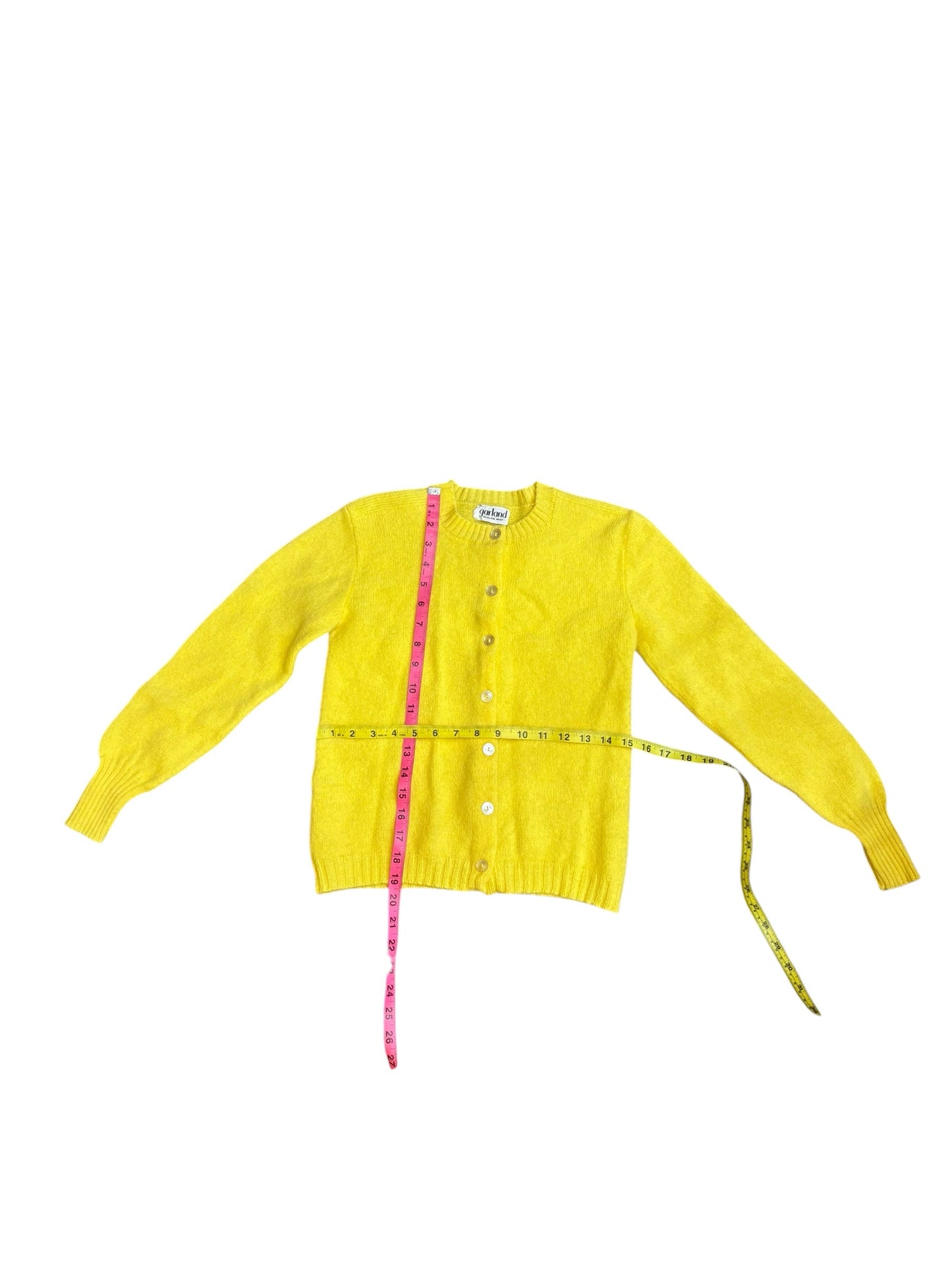Vintage 50s 60s Garland Sheltie Mist Yellow Cardigan Crew Neck Button Up Sweater