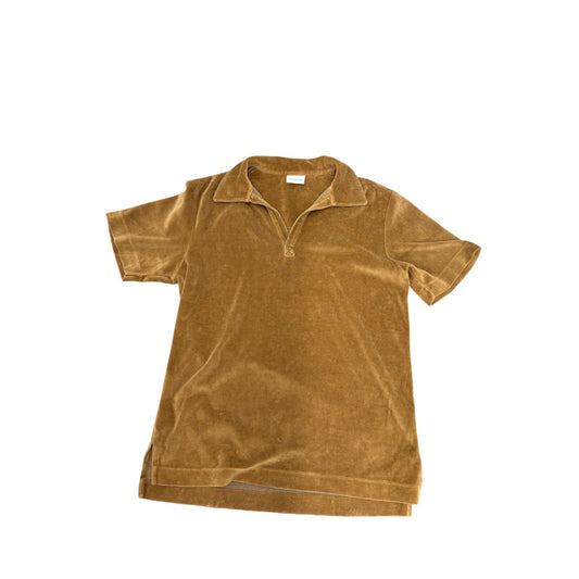 Dries Van Noten Men Velour Y2K  Tan Short Sleeve Shirt Sz M