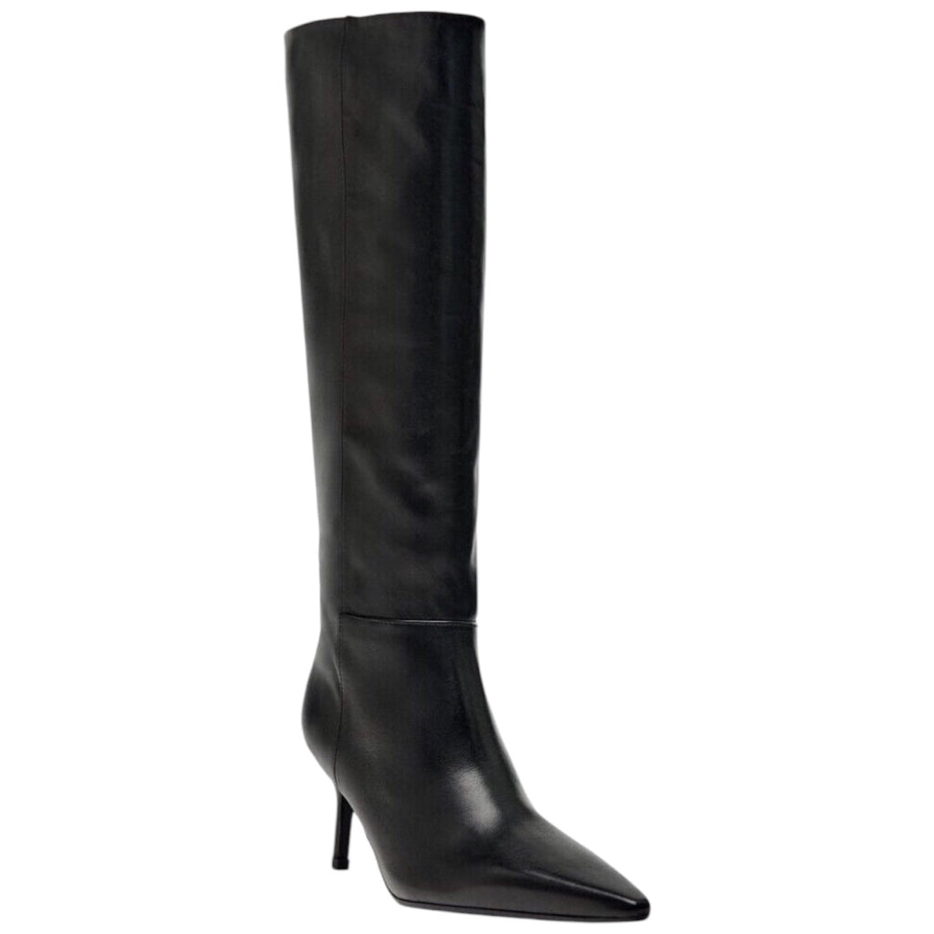 ZARA Y2K Black Leather Kitten Heel Knee High Calf Pointed Toe FW24 Sz 41 NWT