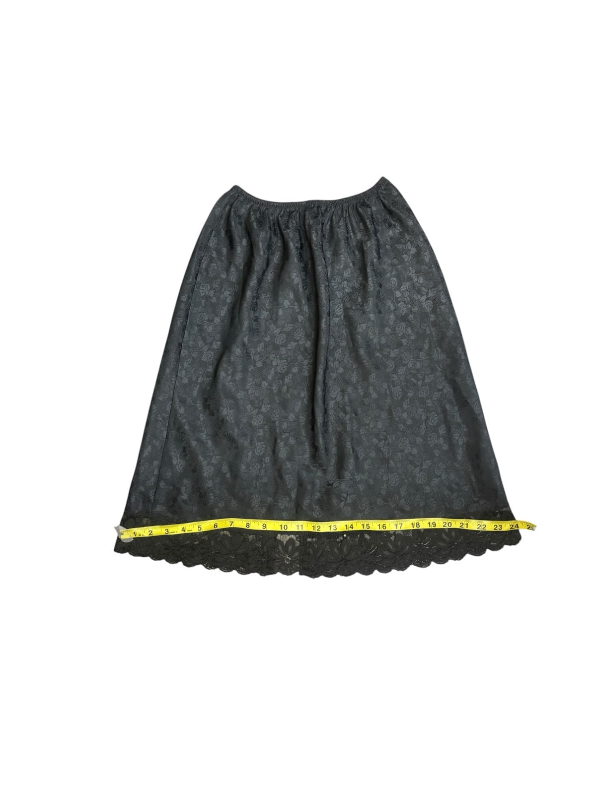 Vtg 70s 80s Christian Dior Black Half Slip Jacquard Lace Trimmed Midi Skirt
