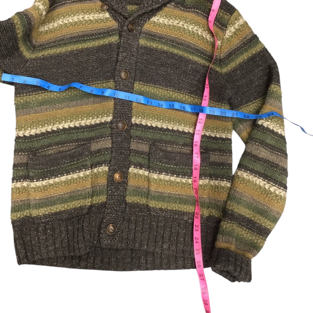 RRL Ralph Lauren Striped Knit Lambswool Wool Linen Silk Men Cardigan Size M